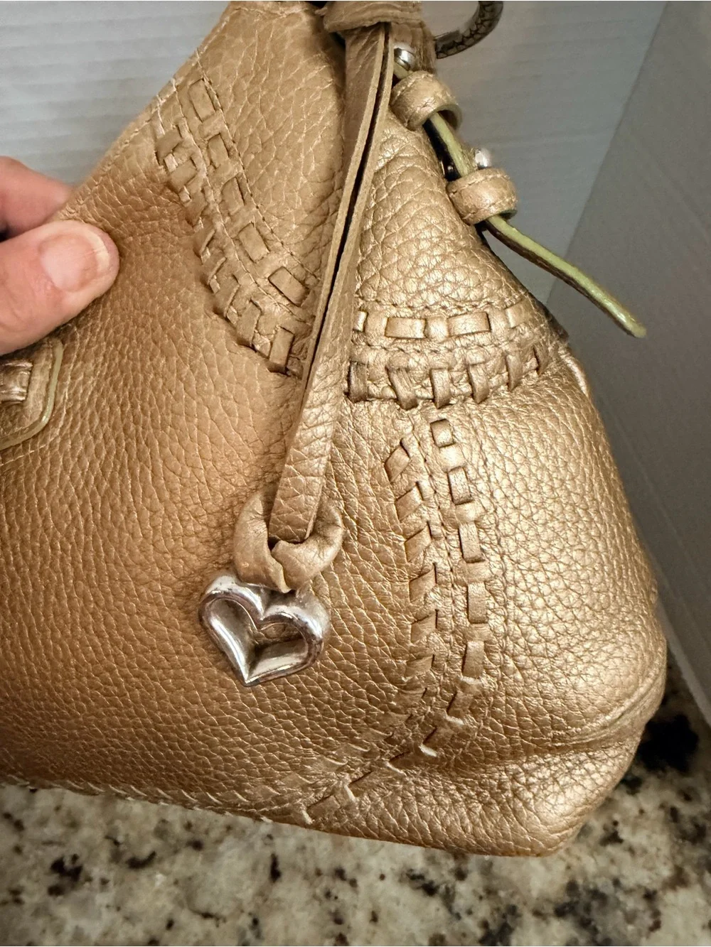 Brighton Gold Pebbled Leather Shoulder Bag with Tassel Accent